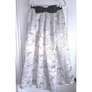 HER Destiny Black White All Over Paris Theme Bow Waist Full Maxi Skirt Sz M